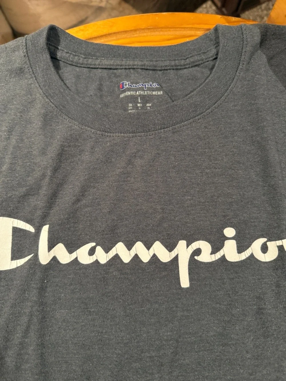 Champion Men's Crew Neck Logo Tee - Charcoal with White & Red Logo - Picture 2 of 2